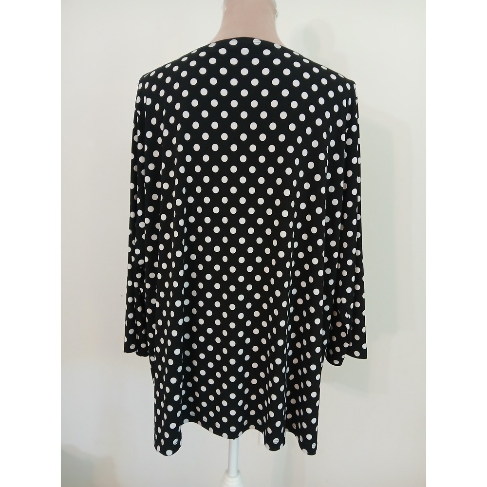 Susan Graver Liquid Knit Polka Dot Tunic Top Black White 2X 3/4 Sleeve Modest - Picture 5 of 10